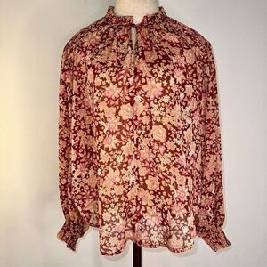 Joie Floral Poet Smocked Keyhole Ruffle Trim Peasant Blouse Womens Small NWOT